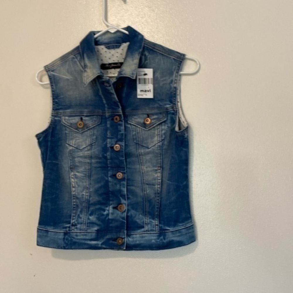 Mavi full button up collard pocket denim sleeveless vest small NWT